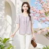 A light purple short-sleeved top for women's fashionable, slimming and figure-hugging summer women's wear Specification image